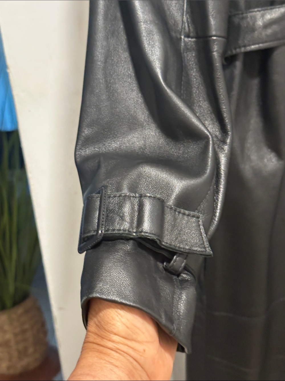 INC International Concepts Black Leather Belted Trench Coat - Picture 5 of 8